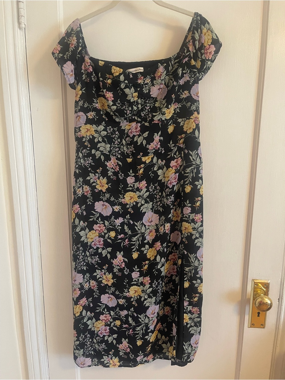 Abercrombie & Fitch Black Floral Midi Dress with Yellow and Pink Flowers